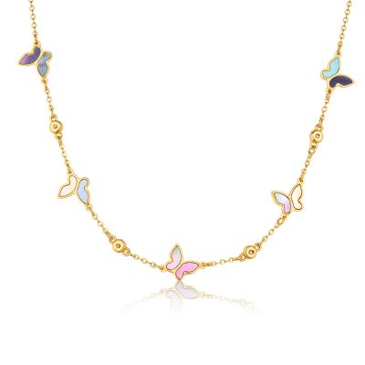 六福珠寶黃金頸鏈 - “繁蝶蜜境”999足金貝母鑽石頸鏈