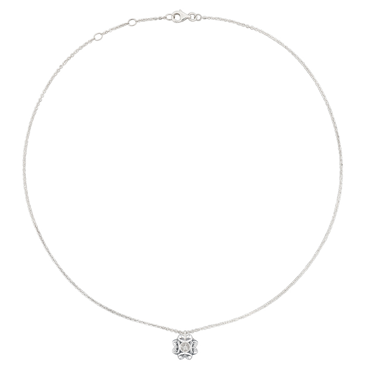 六福珠寶18K金頸鏈 - "溫暖太陽"18K金(白色)鑽石頸鏈(放閃車花工藝)