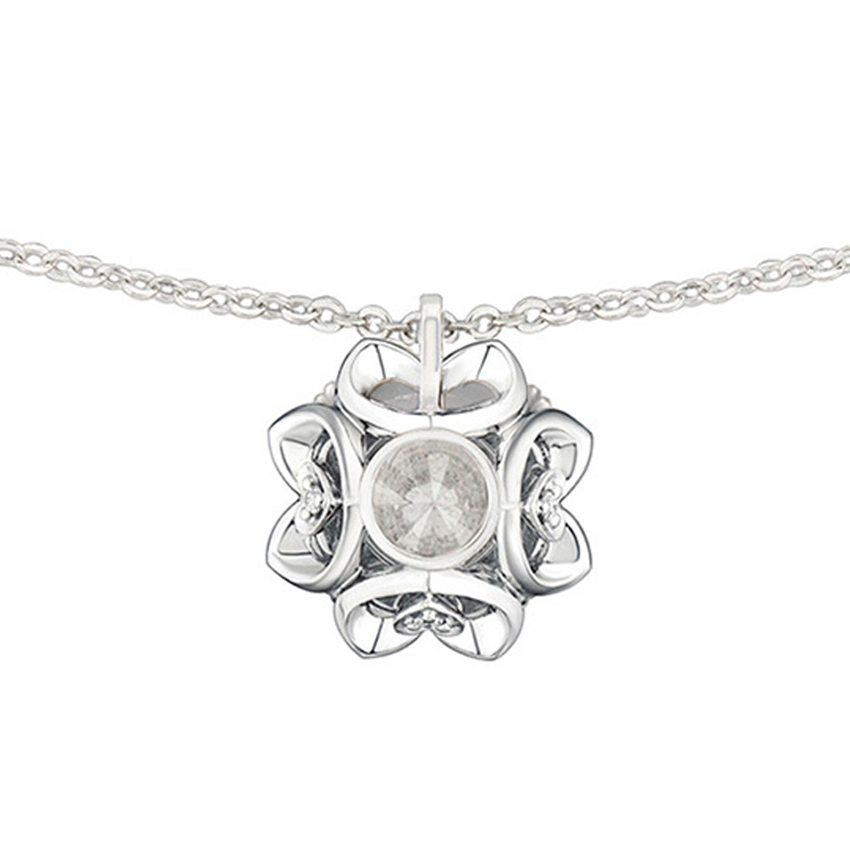 六福珠寶18K金頸鏈 - "溫暖太陽"18K金(白色)鑽石頸鏈(放閃車花工藝)