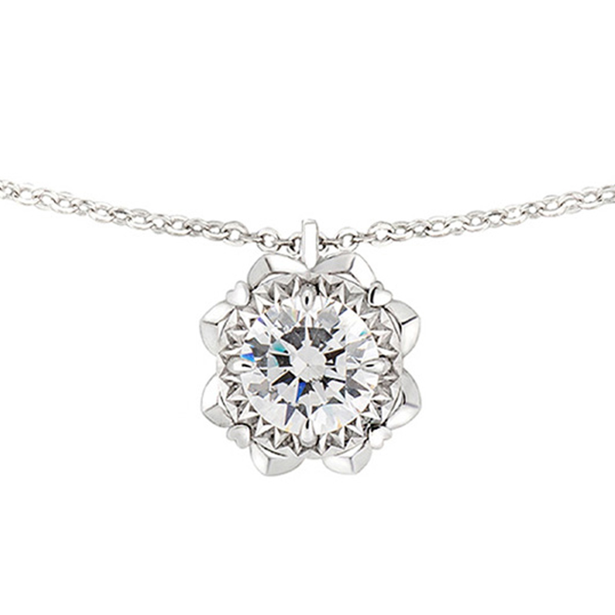 六福珠寶18K金頸鏈 - "溫暖太陽"18K金(白色)鑽石頸鏈(放閃車花工藝)