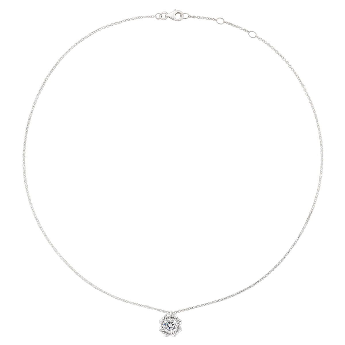 六福珠寶18K金頸鏈 - "溫暖太陽"18K金(白色)鑽石頸鏈(放閃車花工藝)