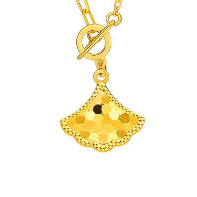 六福珠寶黃金頸鏈 - "幸福感應"銀杏葉形990黃金頸鏈