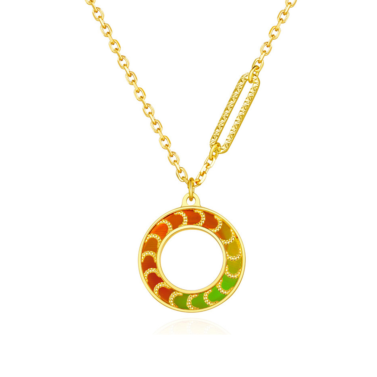 六福珠寶黃金頸鏈 - "耀出彩虹"圓環造型990黃金頸鏈(炫彩工藝)