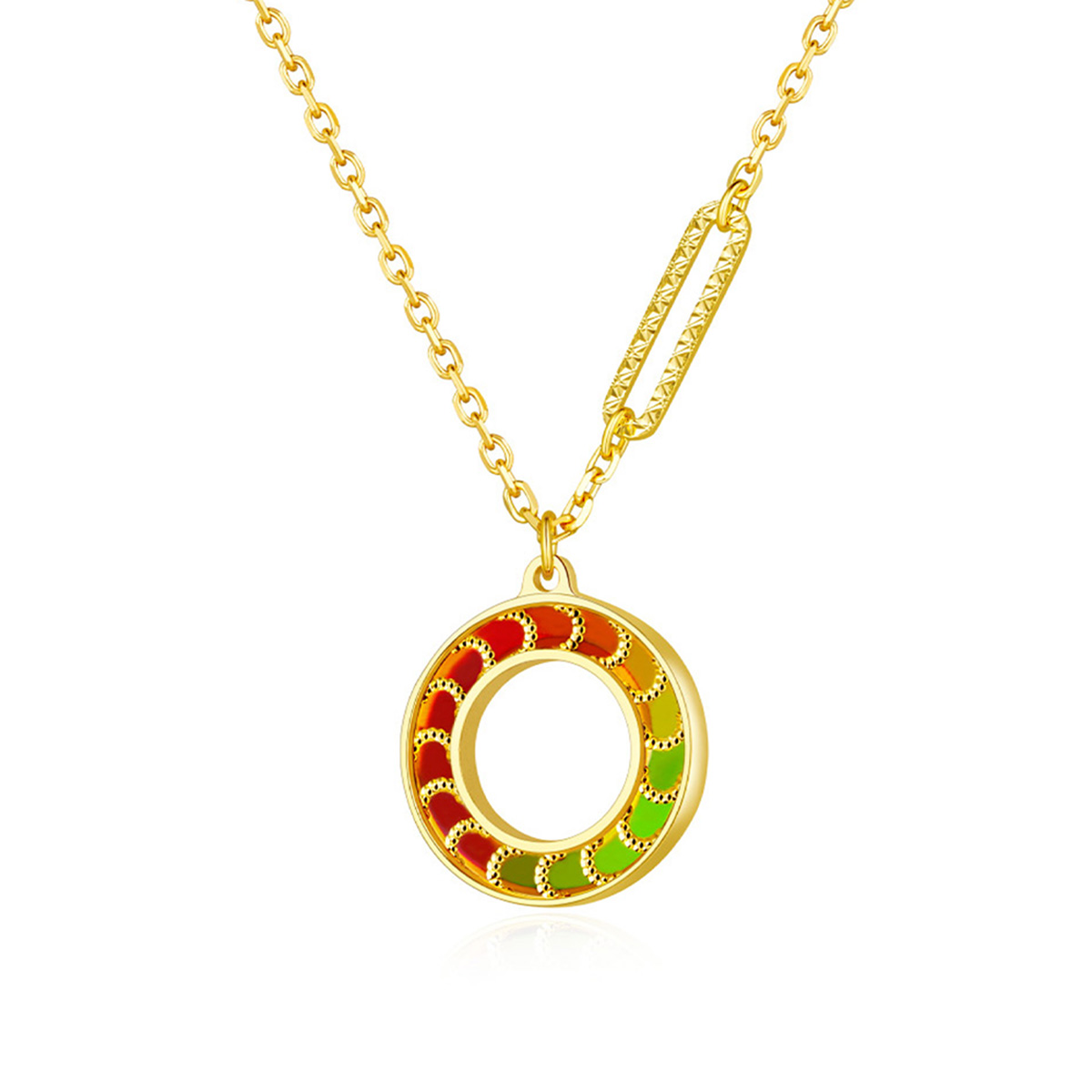 六福珠寶黃金頸鏈 - "耀出彩虹"圓環造型990黃金頸鏈(炫彩工藝)