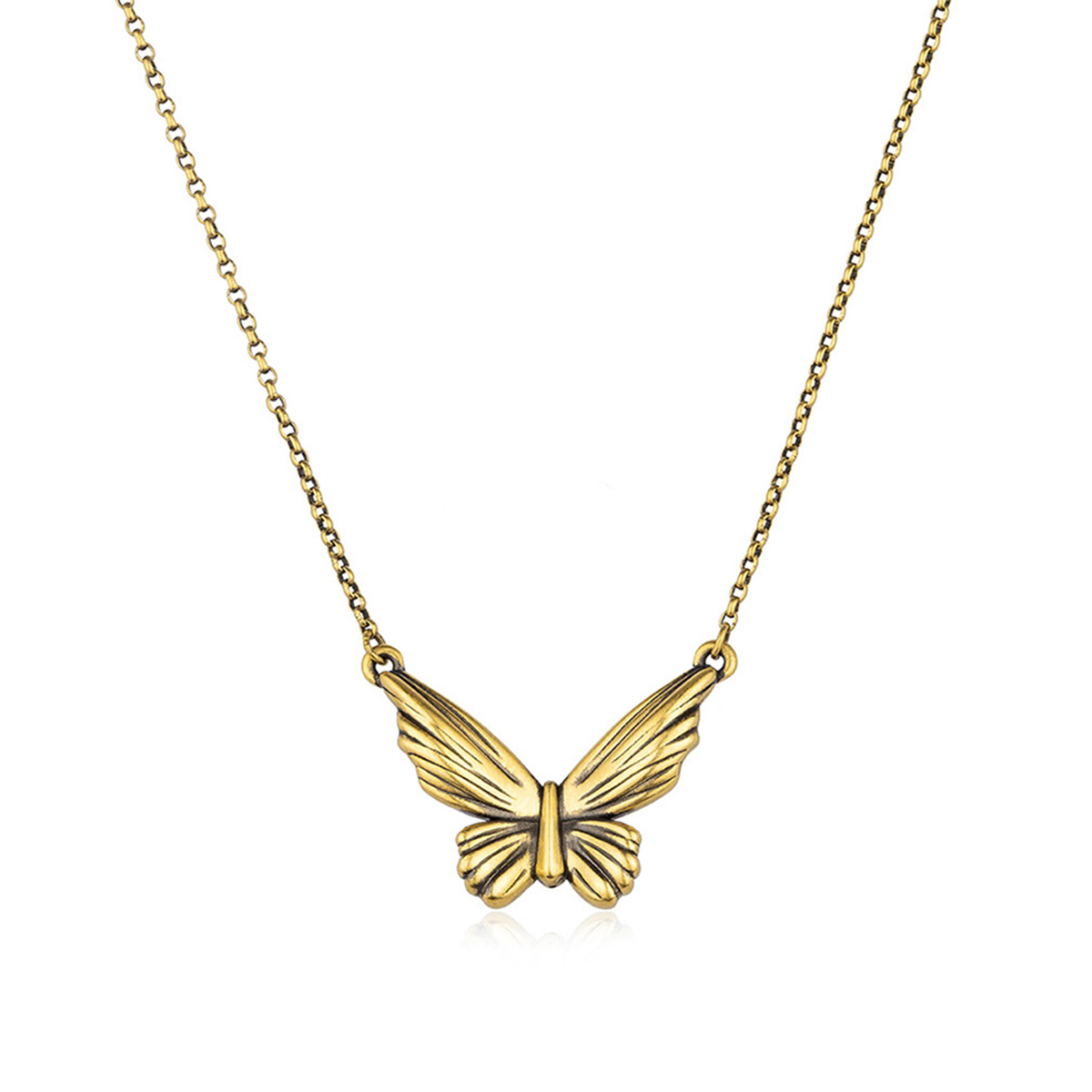 六福珠寶黃金頸鏈 - "黑‧潮"龐克風蝴蝶造型990黃金頸鏈(5D電黑硬金工藝)