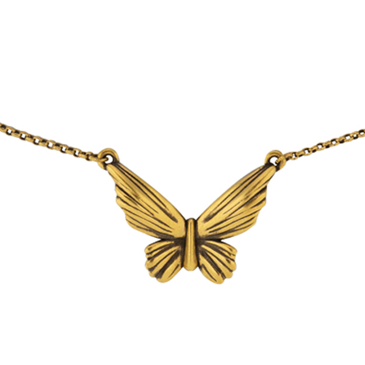 六福珠寶黃金頸鏈 - "黑‧潮"龐克風蝴蝶造型990黃金頸鏈(5D電黑硬金工藝)