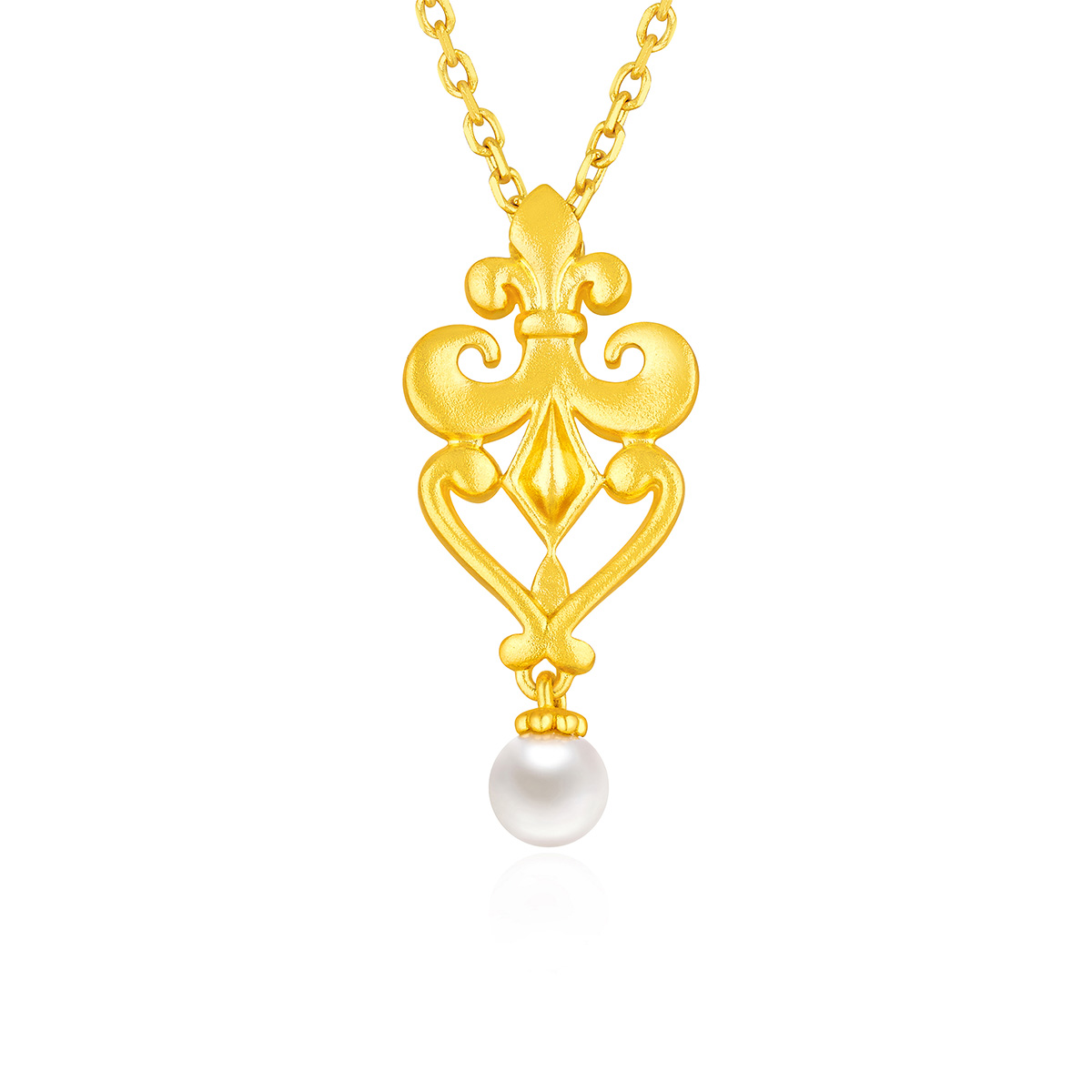 六福珠寶黃金頸鏈 - "鳶尾花"999足金珍珠頸鏈