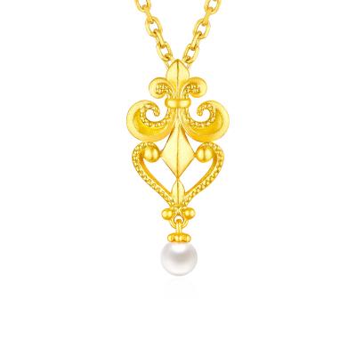 六福珠寶黃金頸鏈 - "鳶尾花"999足金珍珠頸鏈