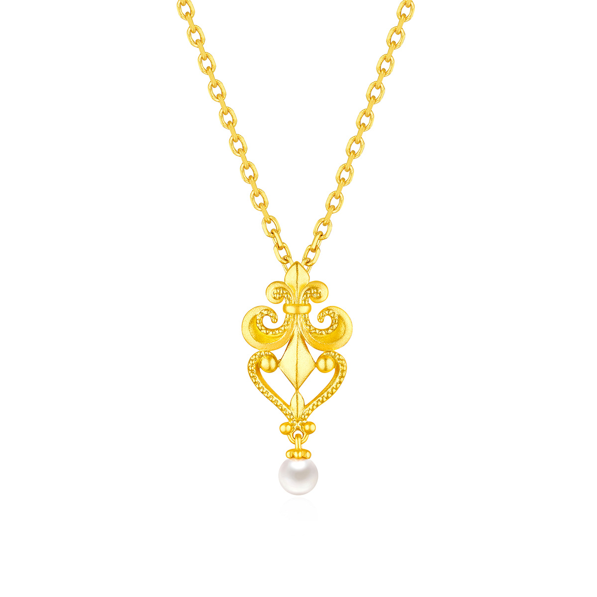 六福珠寶黃金頸鏈 - "鳶尾花"999足金珍珠頸鏈