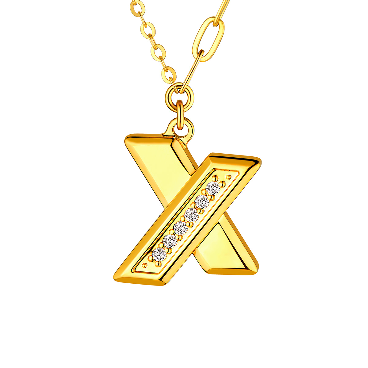 六福珠寶黃金頸鏈 - "金喜"999足金鑽石頸鏈