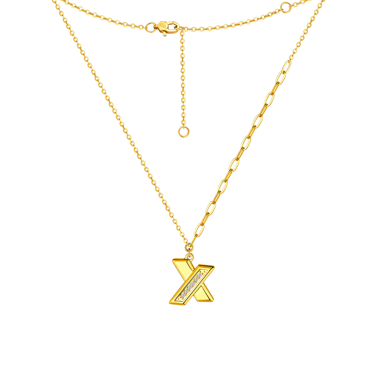 六福珠寶黃金頸鏈 - "金喜"999足金鑽石頸鏈