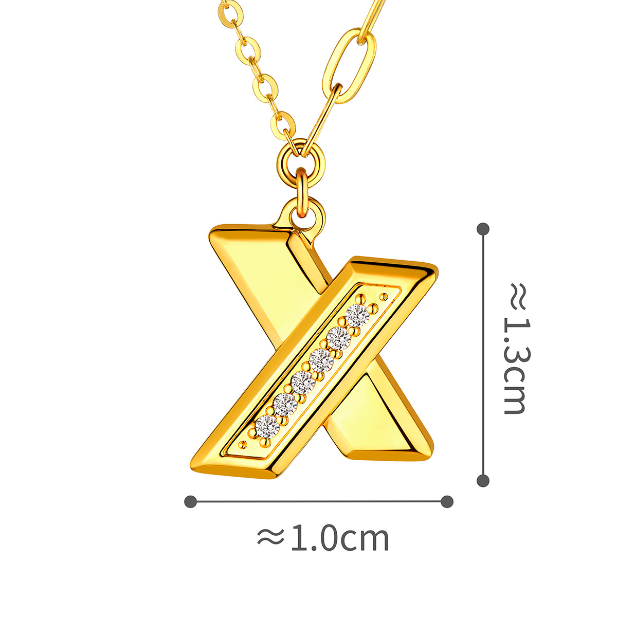 六福珠寶黃金頸鏈 - "金喜"999足金鑽石頸鏈