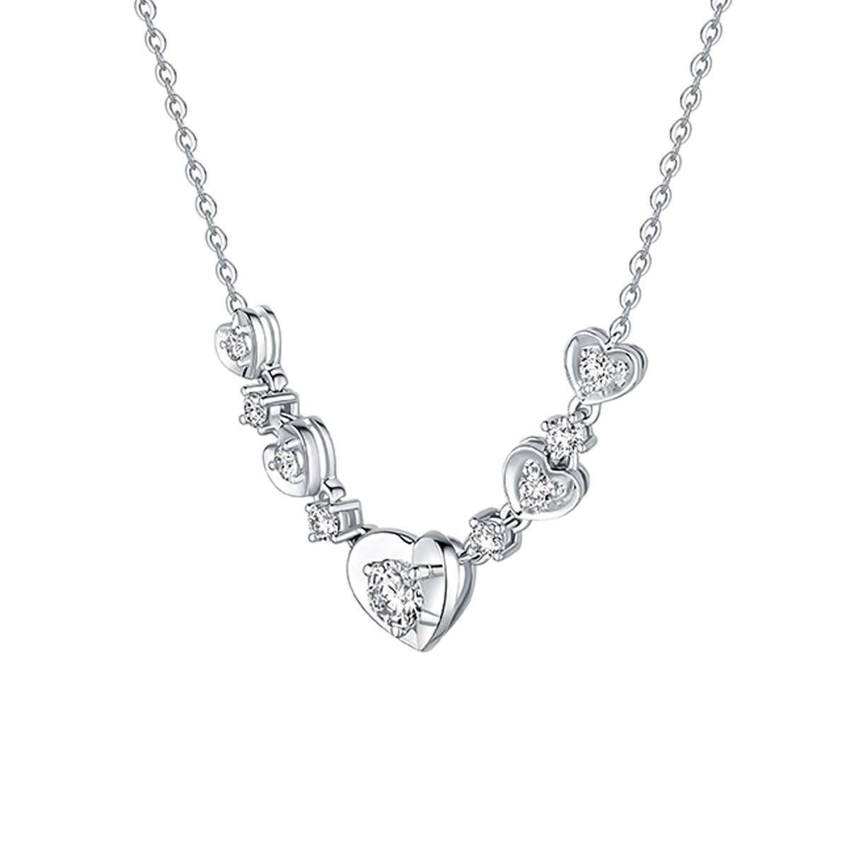 六福珠寶18K金頸鏈 - “閃耀的心”18K金(白色)鑽石頸鏈