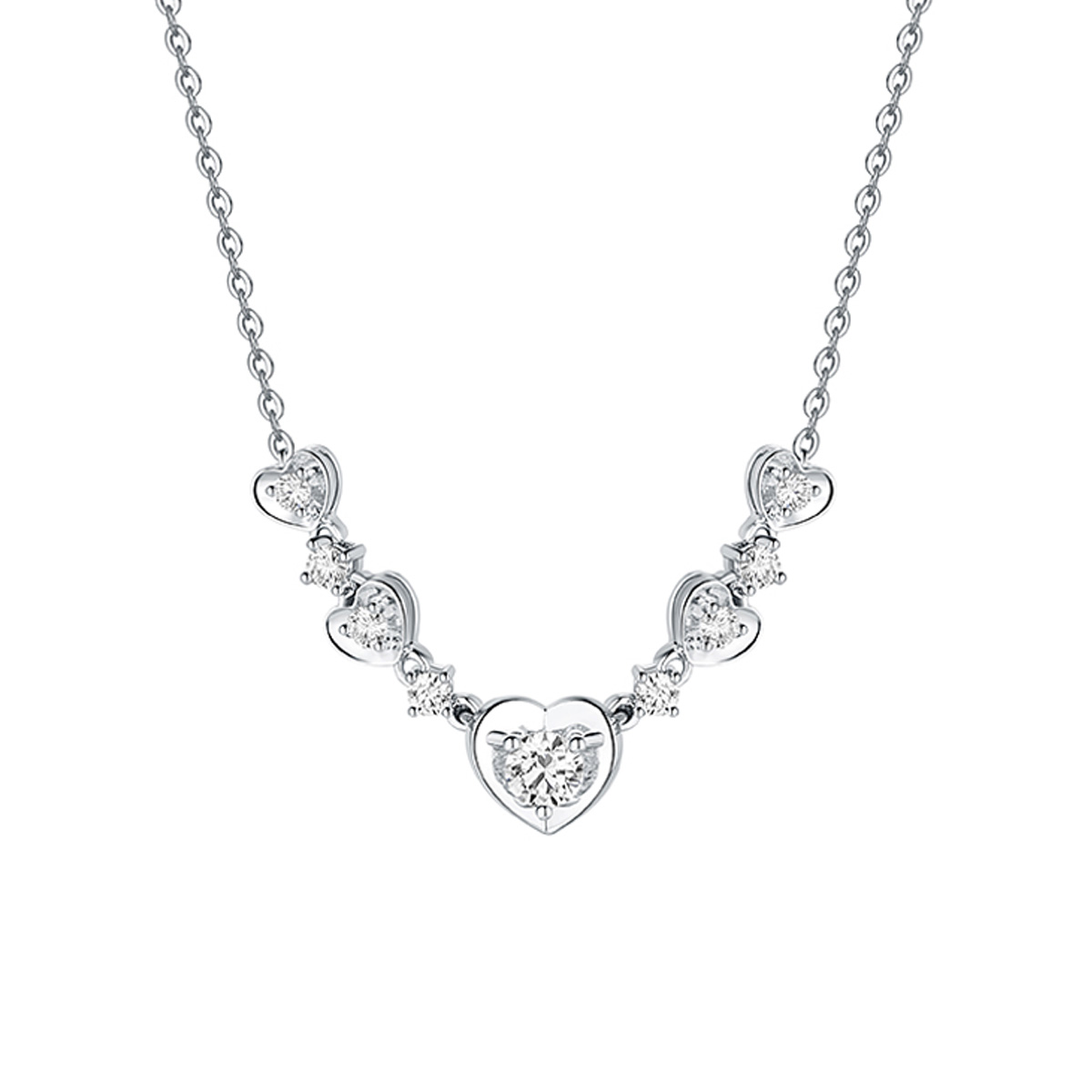六福珠寶18K金頸鏈 - “閃耀的心”18K金(白色)鑽石頸鏈