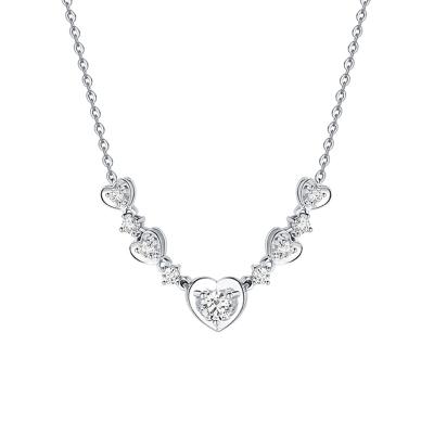 六福珠寶18K金頸鏈 - “閃耀的心”18K金(白色)鑽石頸鏈