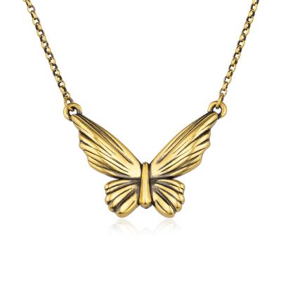 六福珠寶黃金頸鏈 - "黑‧潮"龐克風蝴蝶造型990黃金頸鏈(5D電黑硬金工藝)
