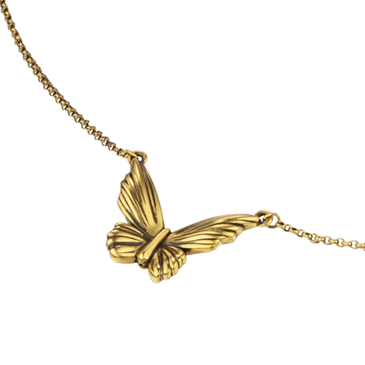 六福珠寶黃金頸鏈 - "黑‧潮"龐克風蝴蝶造型990黃金頸鏈(5D電黑硬金工藝)