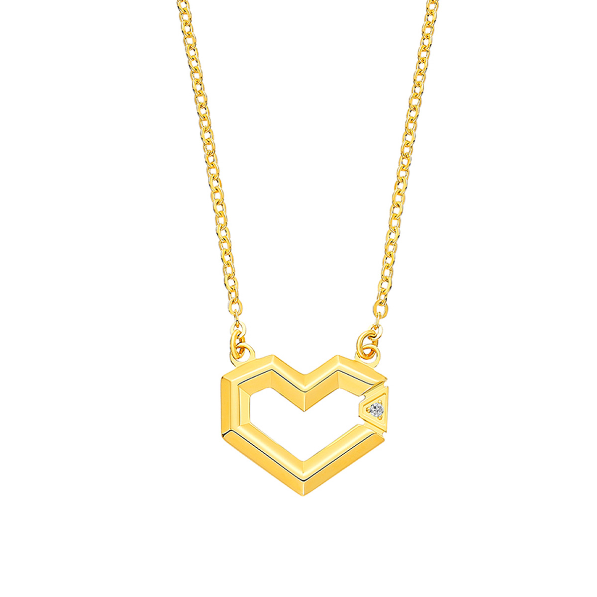 六福珠寶黃金頸鏈 - "無畏之心"990黃金鑽石頸鏈