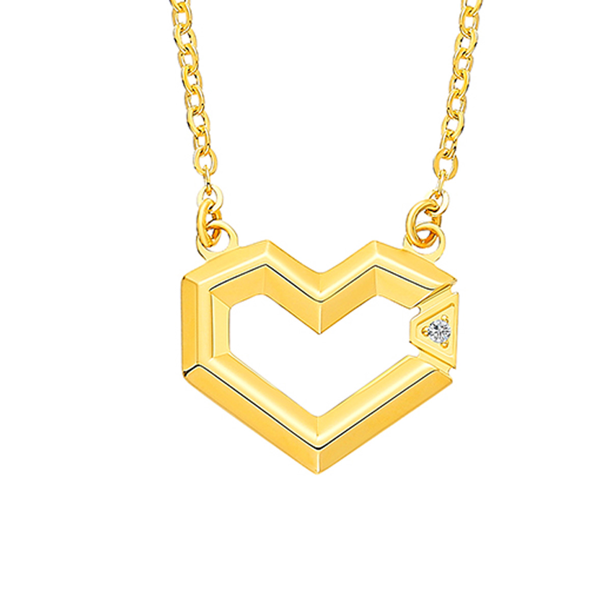 $t('六福珠寶')黃金頸鏈 - "無畏之心"990黃金鑽石頸鏈