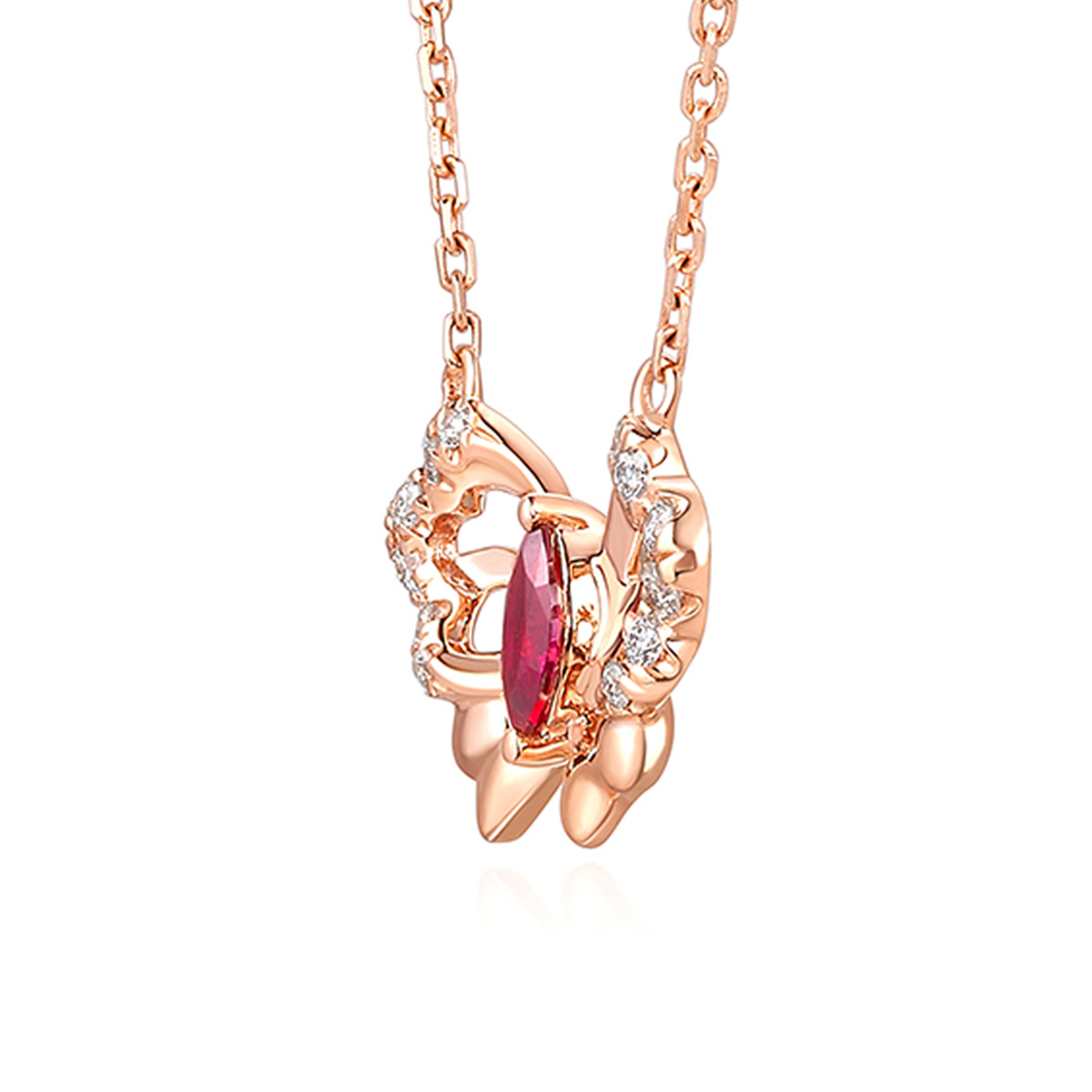 六福珠寶18K金頸鏈 - "優雅蝴蝶"18K金寶石鑽石頸鏈–多色選擇