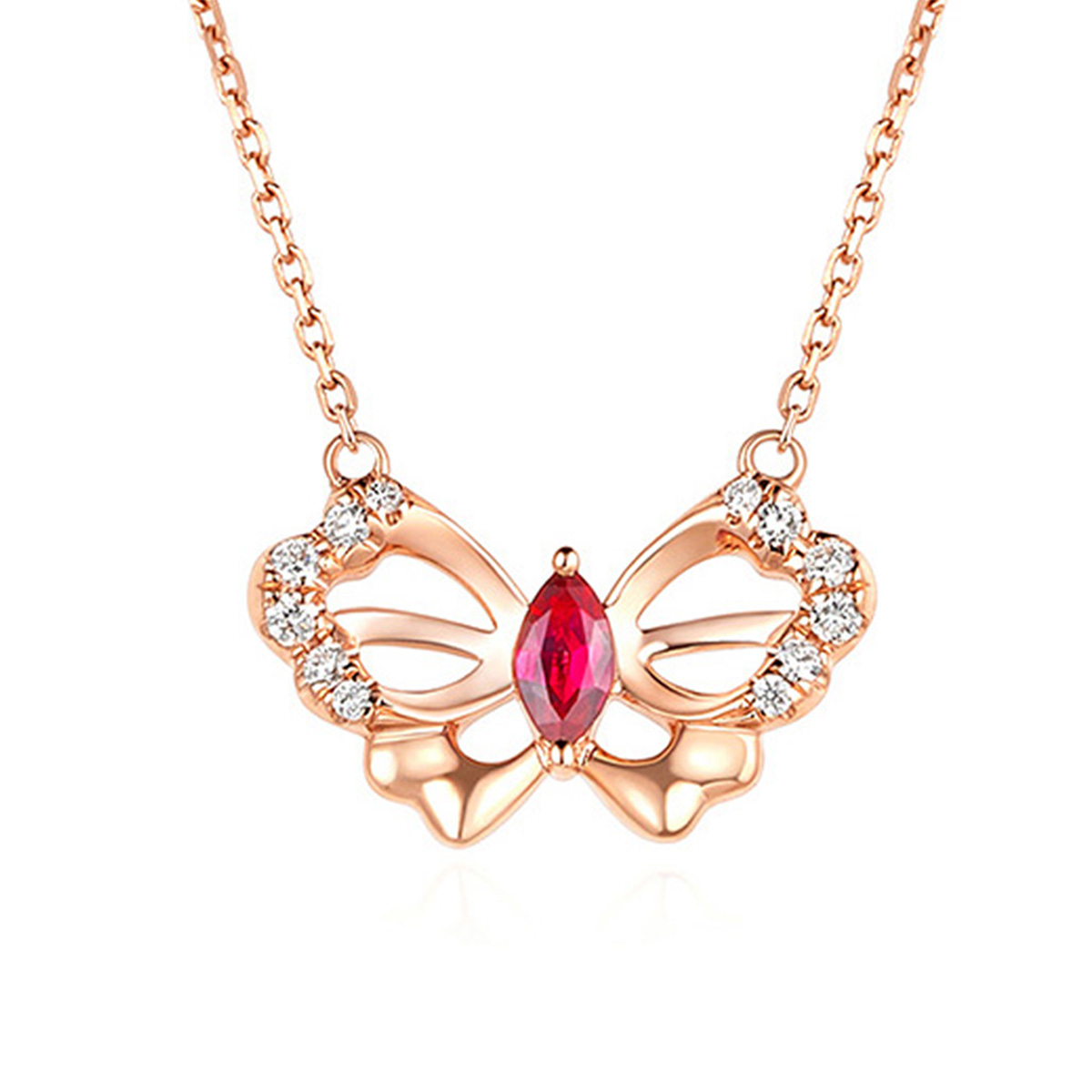 六福珠寶18K金頸鏈 - "優雅蝴蝶"18K金寶石鑽石頸鏈–多色選擇