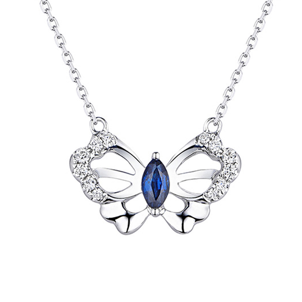 六福珠寶18K金頸鏈 - "優雅蝴蝶"18K金寶石鑽石頸鏈–多色選擇