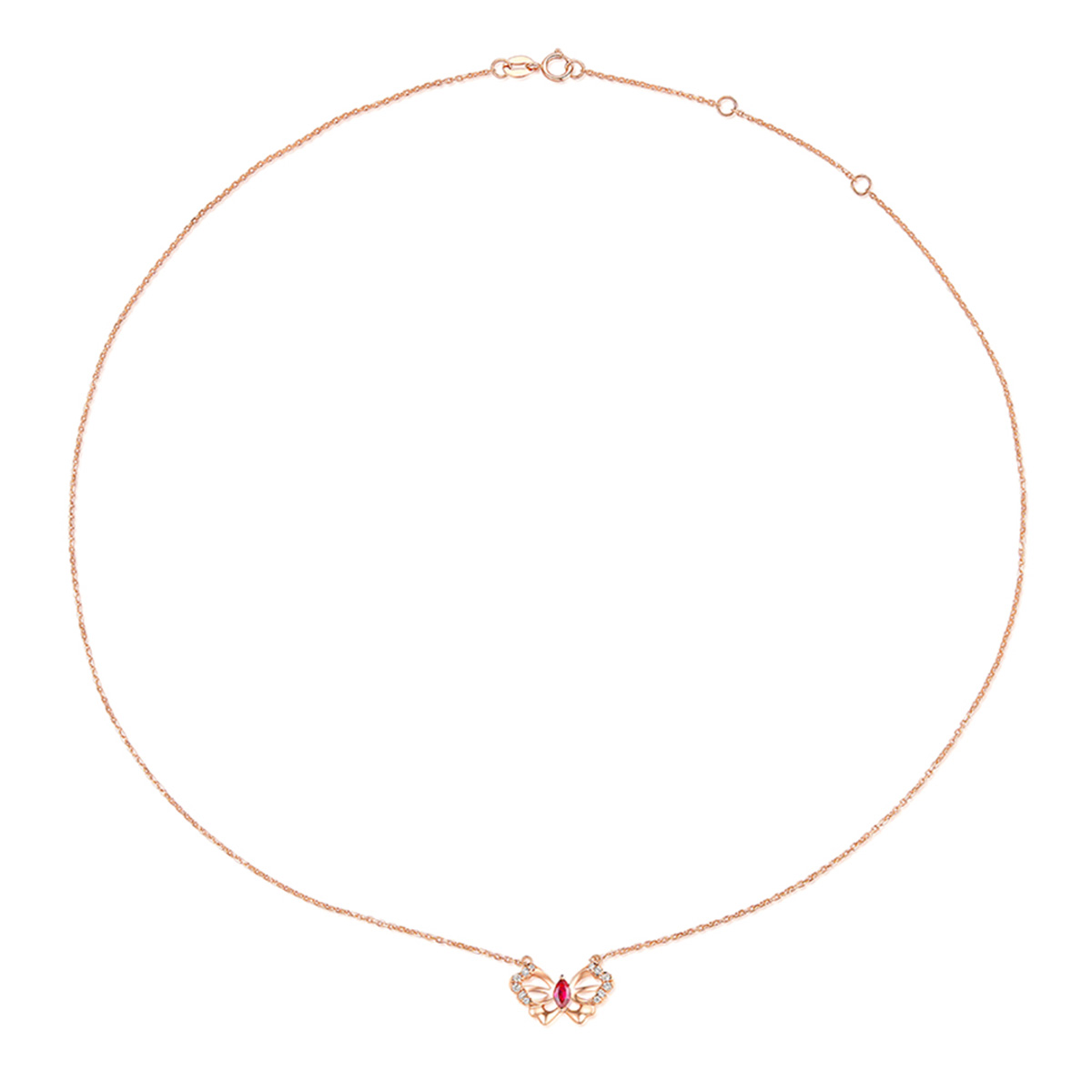 六福珠寶18K金頸鏈 - "優雅蝴蝶"18K金寶石鑽石頸鏈–多色選擇