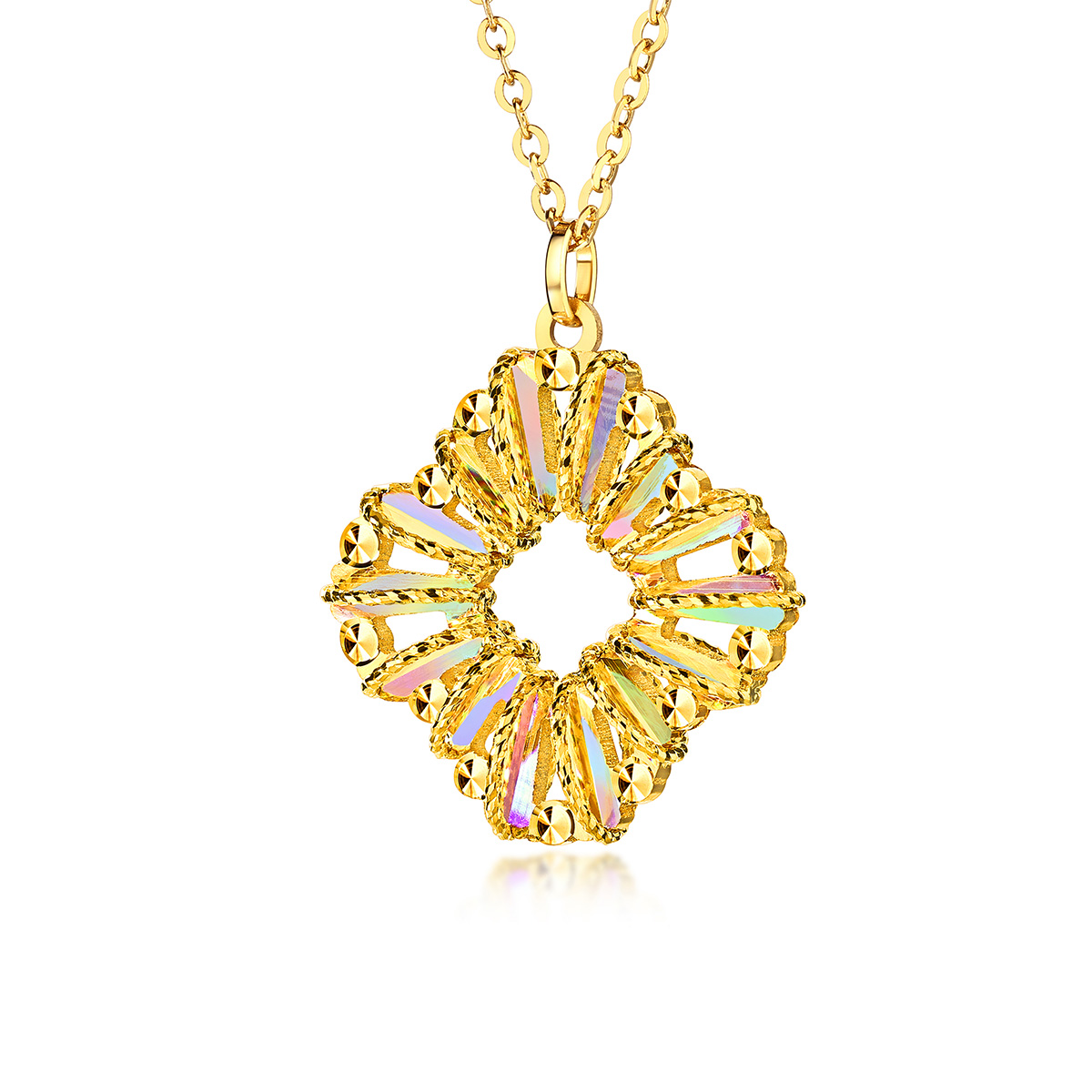 六福珠寶黃金頸鏈 - “冰‧鑽幸運草”999足金頸鏈