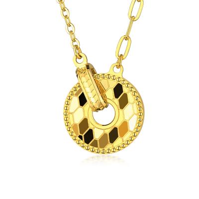 六福珠寶黃金頸鏈 - “鱗光閃閃”蛇紋平安扣造型999足金頸鏈