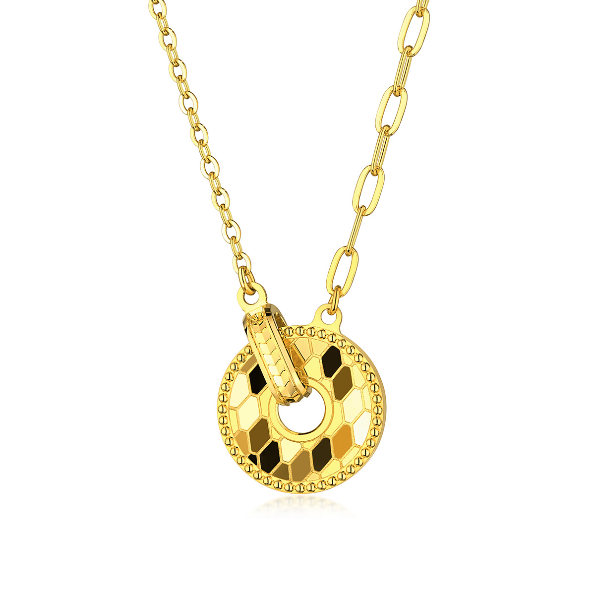 六福珠寶黃金頸鏈 - “鱗光閃閃”蛇紋平安扣造型999足金頸鏈