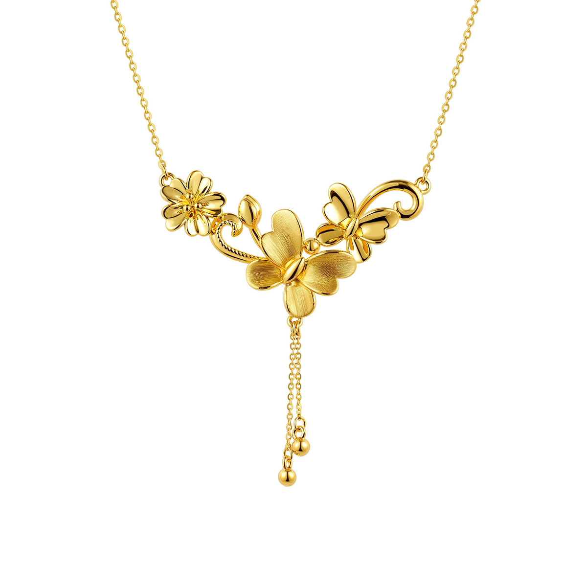 六福珠寶黃金頸鏈 - “蝴蝶繁花”999足金頸鏈
