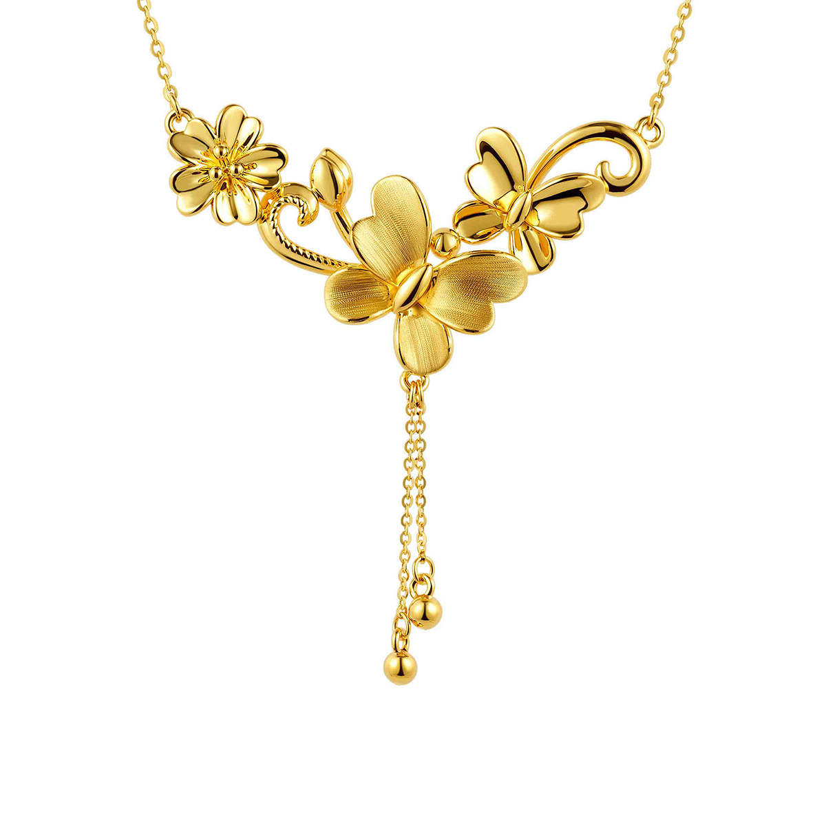 六福珠寶黃金頸鏈 - “蝴蝶繁花”999足金頸鏈