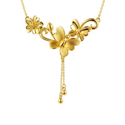 六福珠寶黃金頸鏈 - “蝴蝶繁花”999足金頸鏈