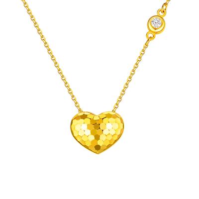 六福珠寶黃金頸鏈 - "閃愛悅動"心形990黃金鑽石頸鏈