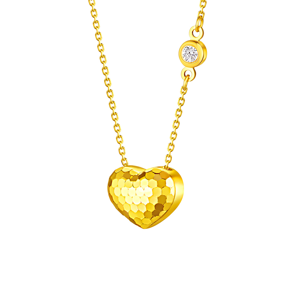 六福珠寶黃金頸鏈 - "閃愛悅動"心形990黃金鑽石頸鏈