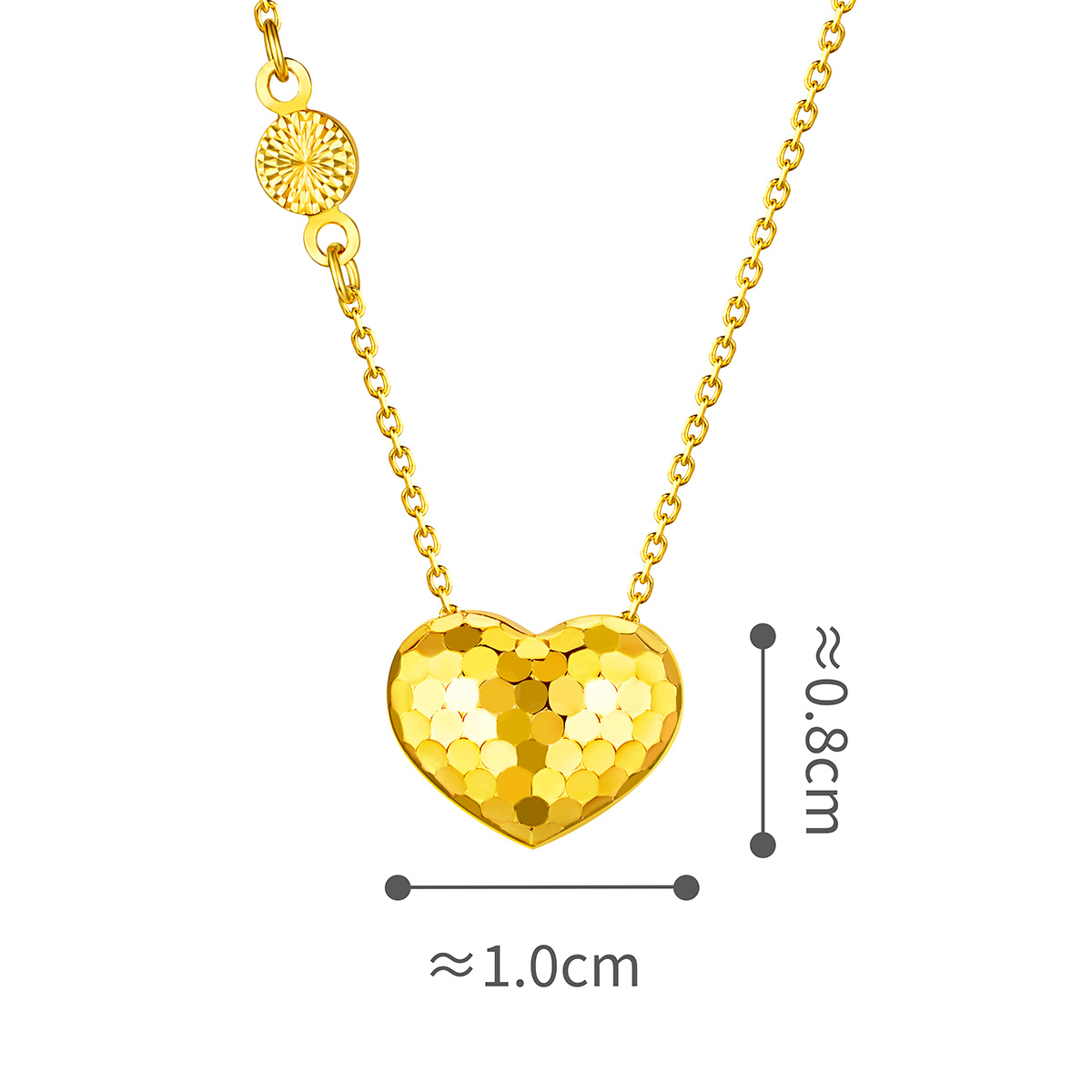 六福珠寶黃金頸鏈 - "閃愛悅動"心形990黃金鑽石頸鏈