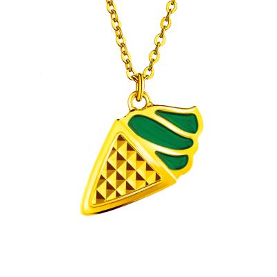 六福珠寶黃金頸鏈 - "甜筒"999.9黃金琺瑯頸鏈-綠色