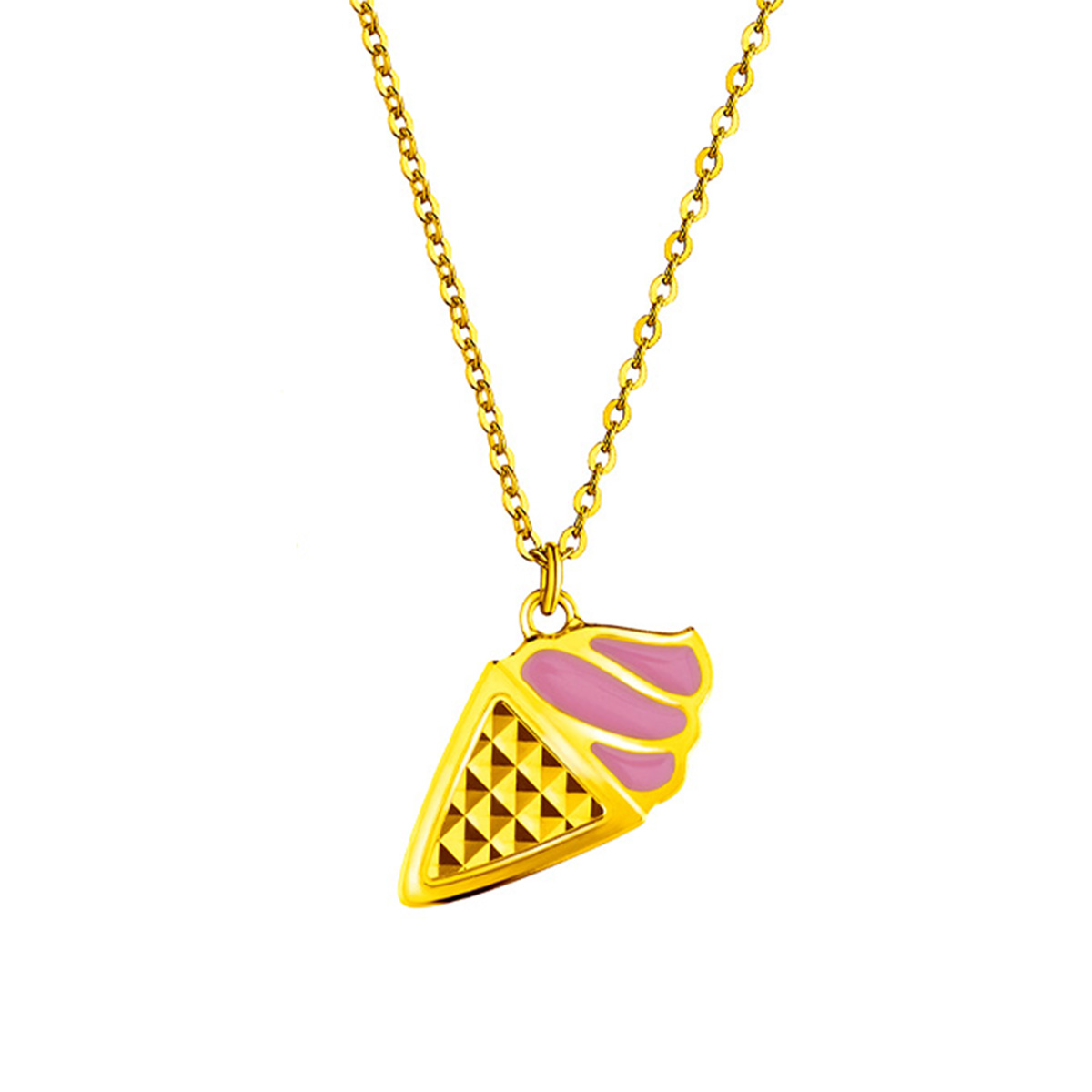 六福珠寶黃金頸鏈 - "甜筒"999.9黃金琺瑯頸鏈-粉紅色