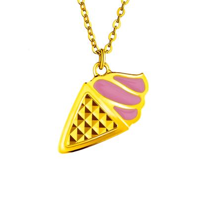 六福珠寶黃金頸鏈 - "甜筒"999.9黃金琺瑯頸鏈-粉紅色