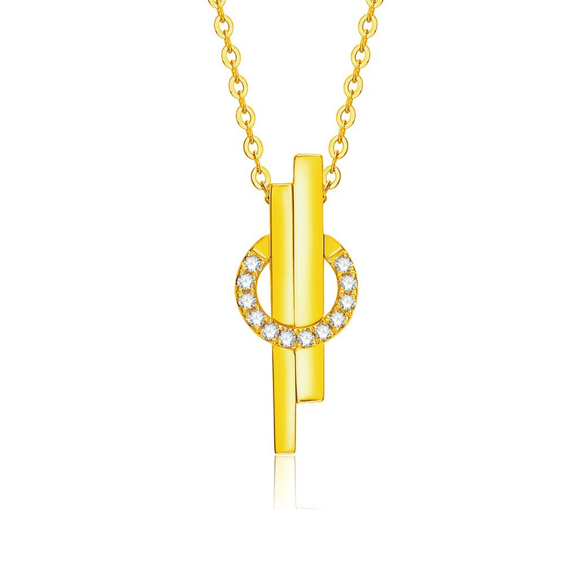 六福珠寶黃金頸鏈 - “護佑光環”999足金鑽石頸鏈