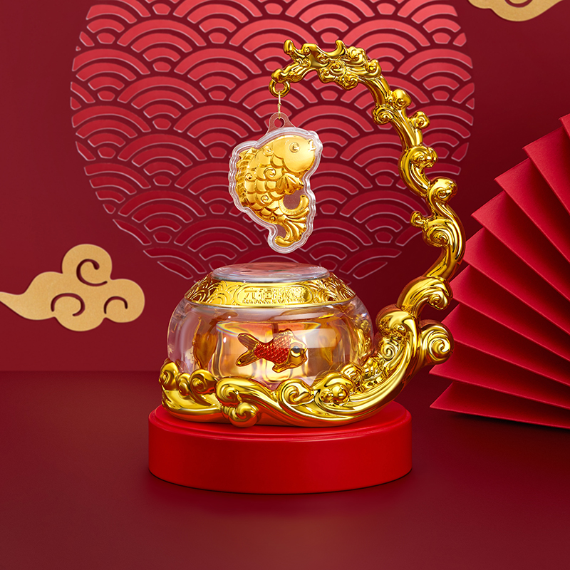 六福珠寶黃金工藝品 - "魚躍龍門"999.9黃金工藝品