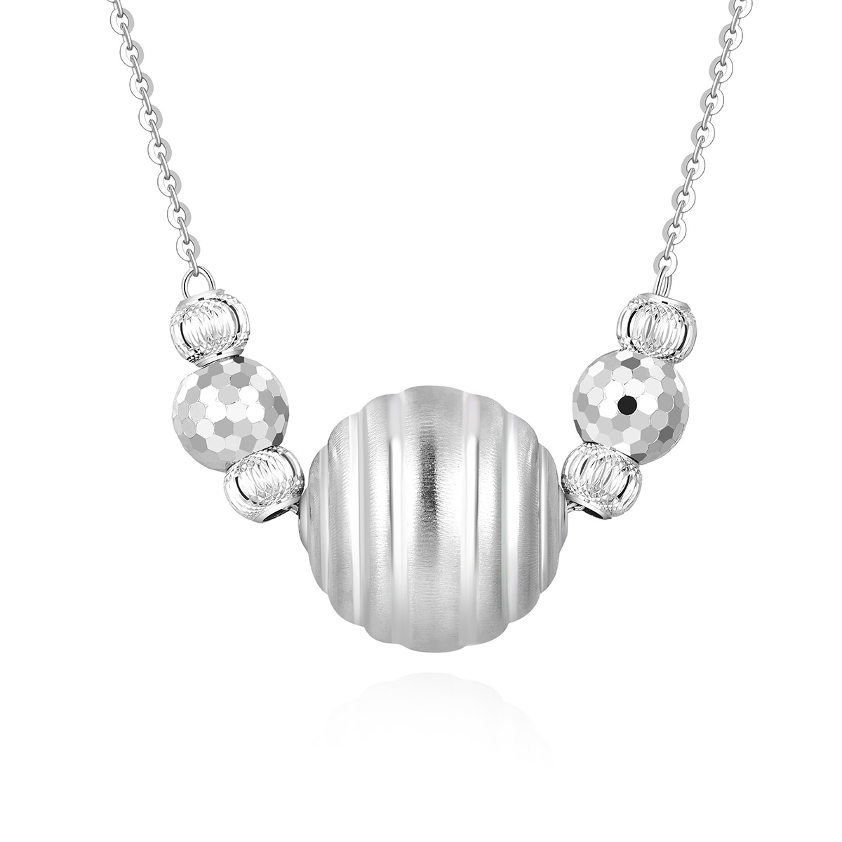 六福珠寶鉑金頸鏈 - "拉絲螺紋珠"鉑金頸鏈