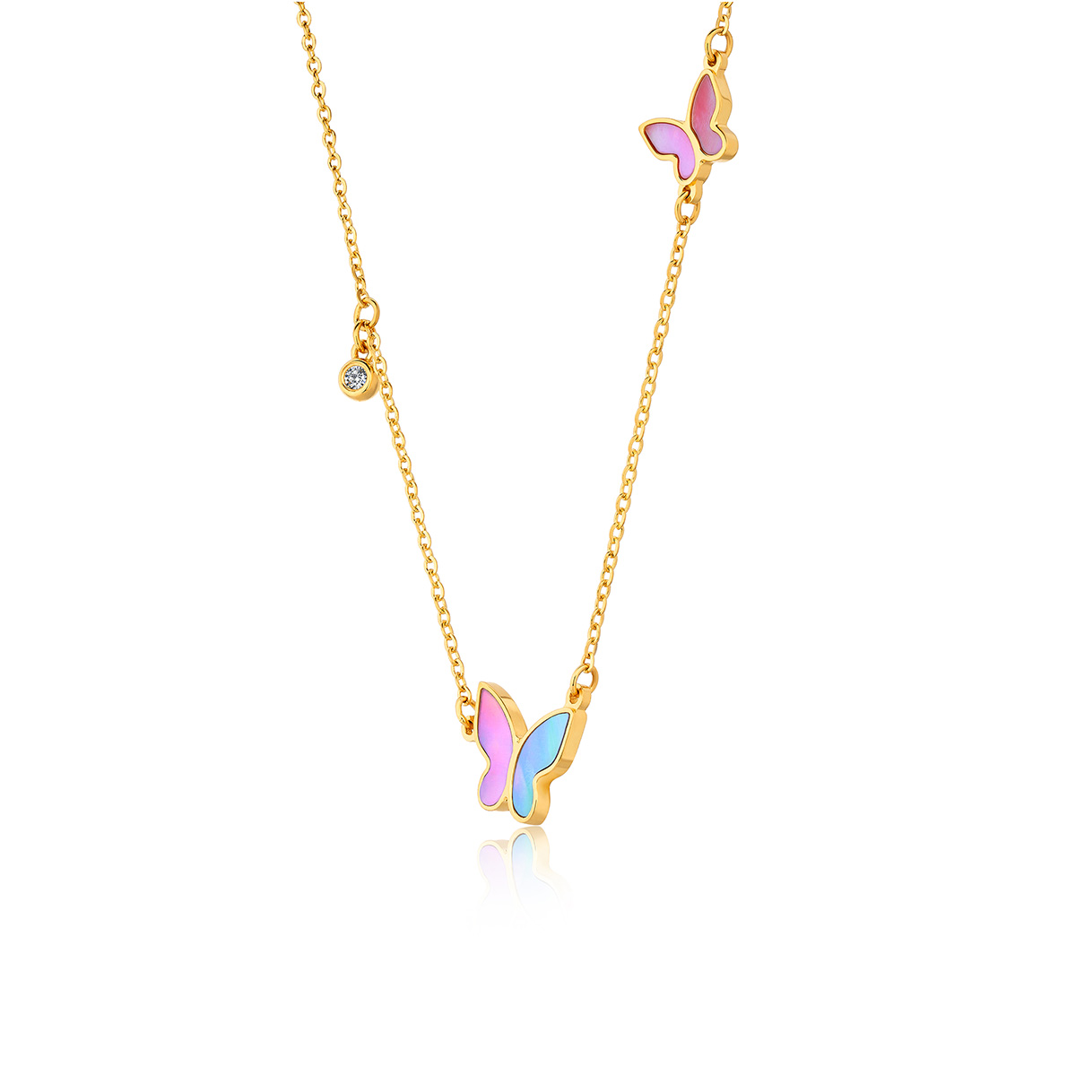 六福珠寶黃金頸鏈 - “浪漫之約”999足金貝母鑽石頸鏈   