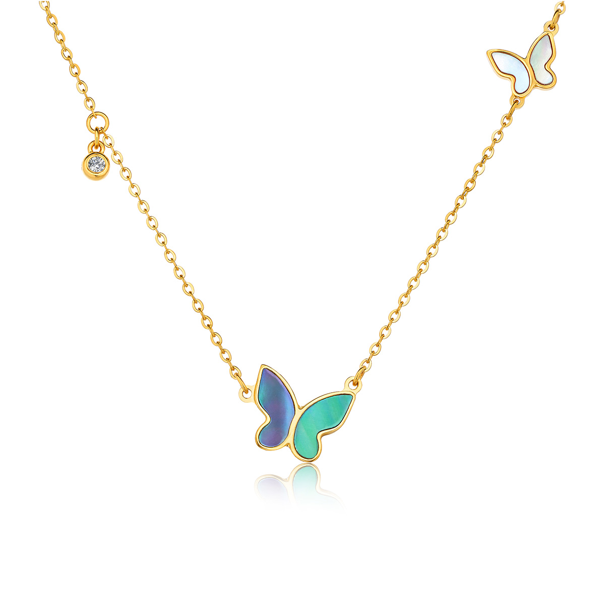 六福珠寶黃金頸鏈 - “浪漫之約”999足金貝母鑽石頸鏈   