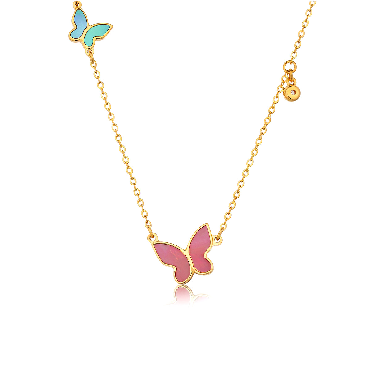 六福珠寶黃金頸鏈 - “浪漫之約”999足金貝母鑽石頸鏈   