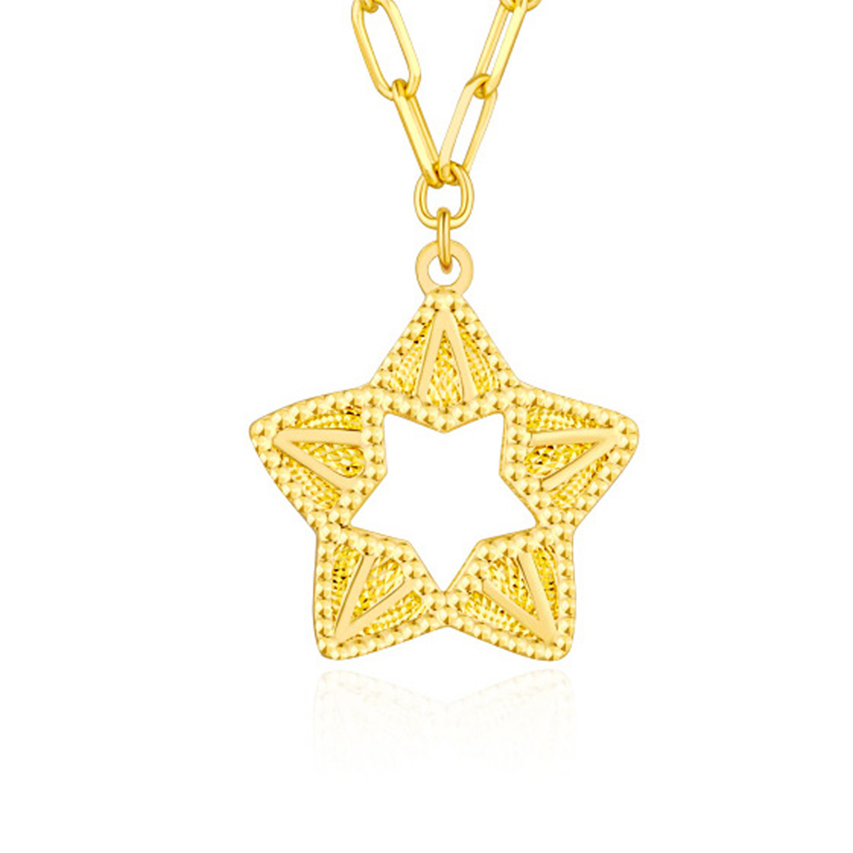 六福珠寶黃金頸鏈 - "耀出彩虹"星星造型990黃金頸鏈(炫彩工藝)