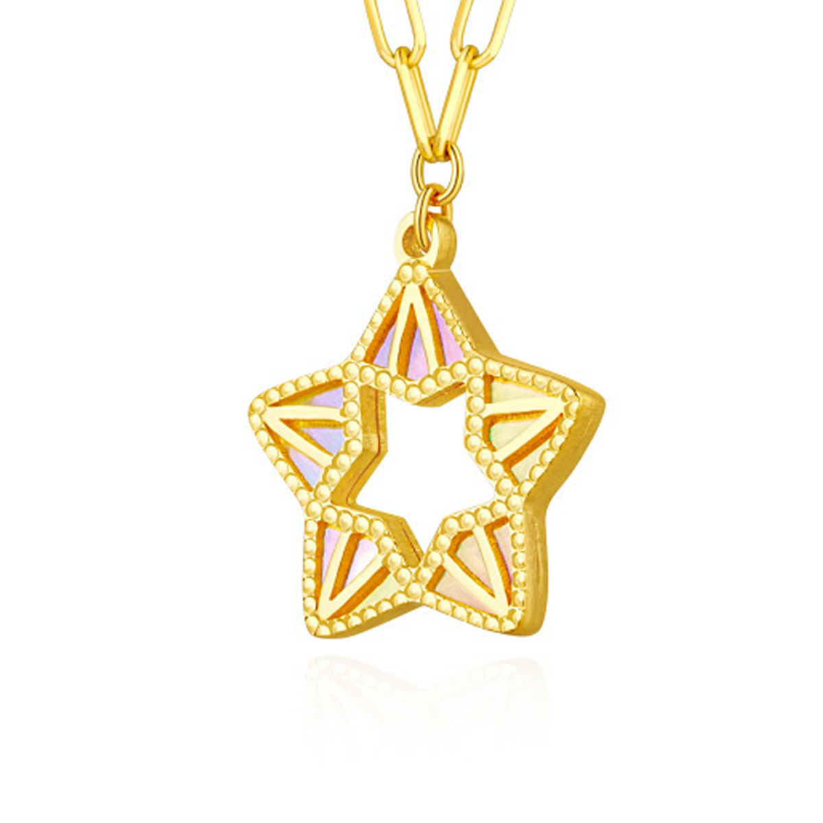 六福珠寶黃金頸鏈 - "耀出彩虹"星星造型990黃金頸鏈(炫彩工藝)
