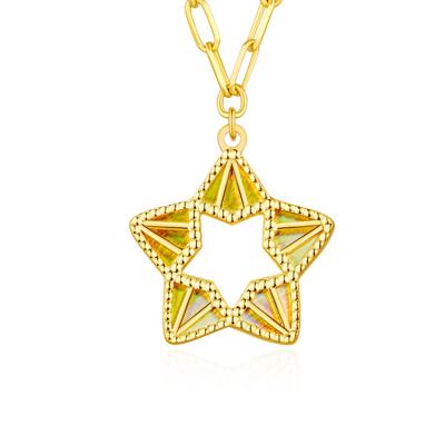 六福珠寶黃金頸鏈 - "耀出彩虹"星星造型990黃金頸鏈(炫彩工藝)