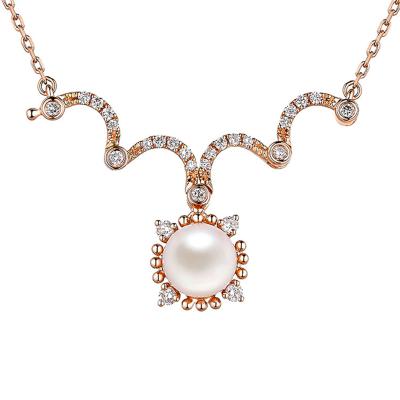 六福珠寶18K金頸鏈 - "摩登復古"18K金珍珠鑽石頸鏈–多色選擇(一款兩戴)