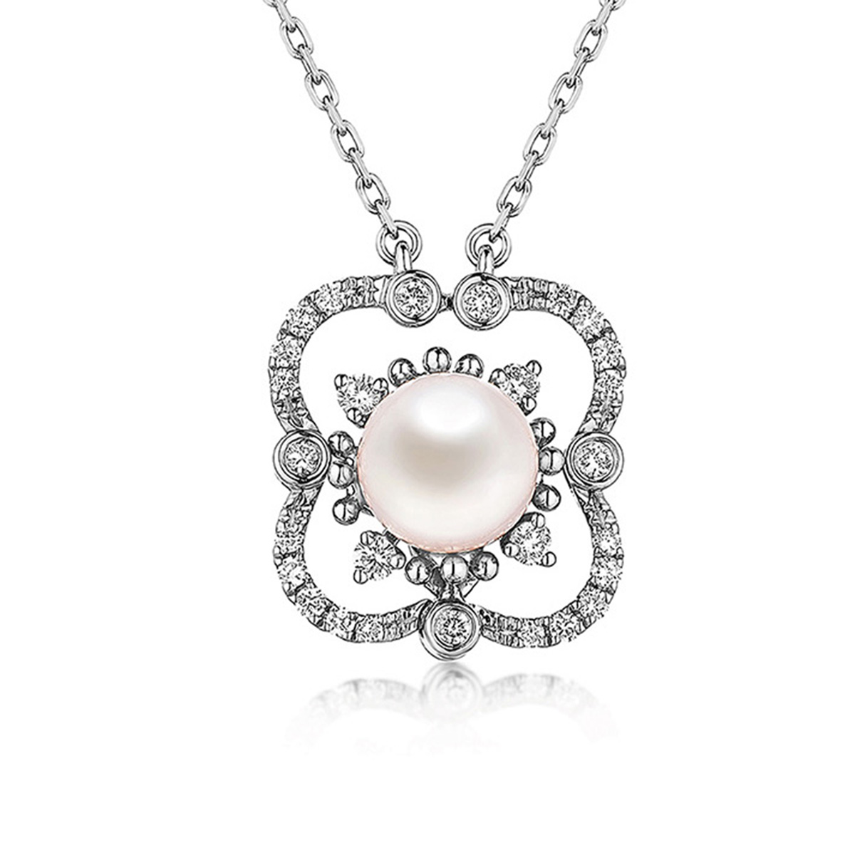 六福珠寶18K金頸鏈 - "摩登復古"18K金珍珠鑽石頸鏈–多色選擇(一款兩戴)